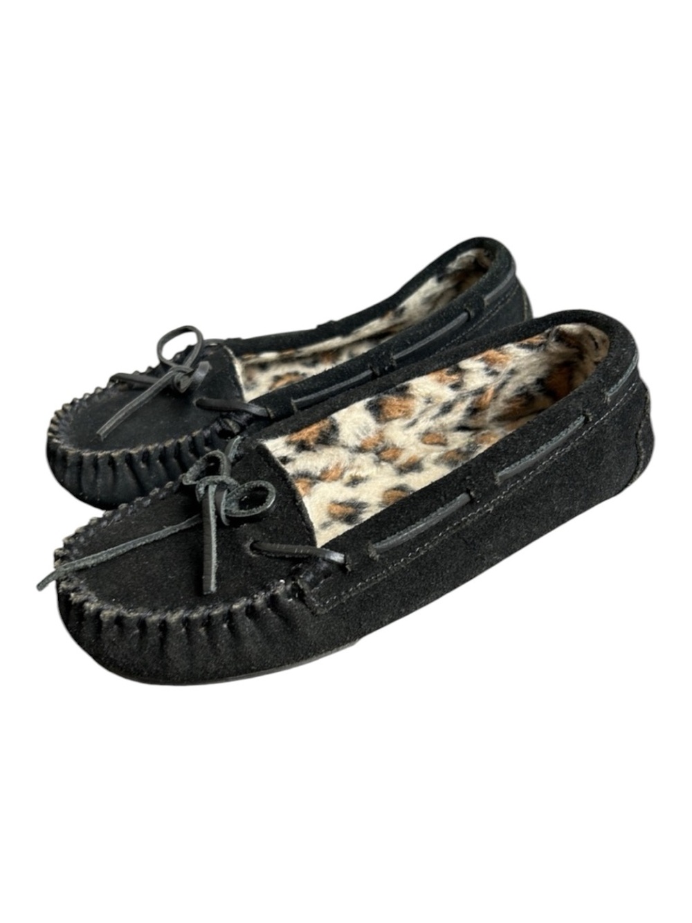 Minnetonka Cally Leopard Print Suede Slippers Moccasins Size 6